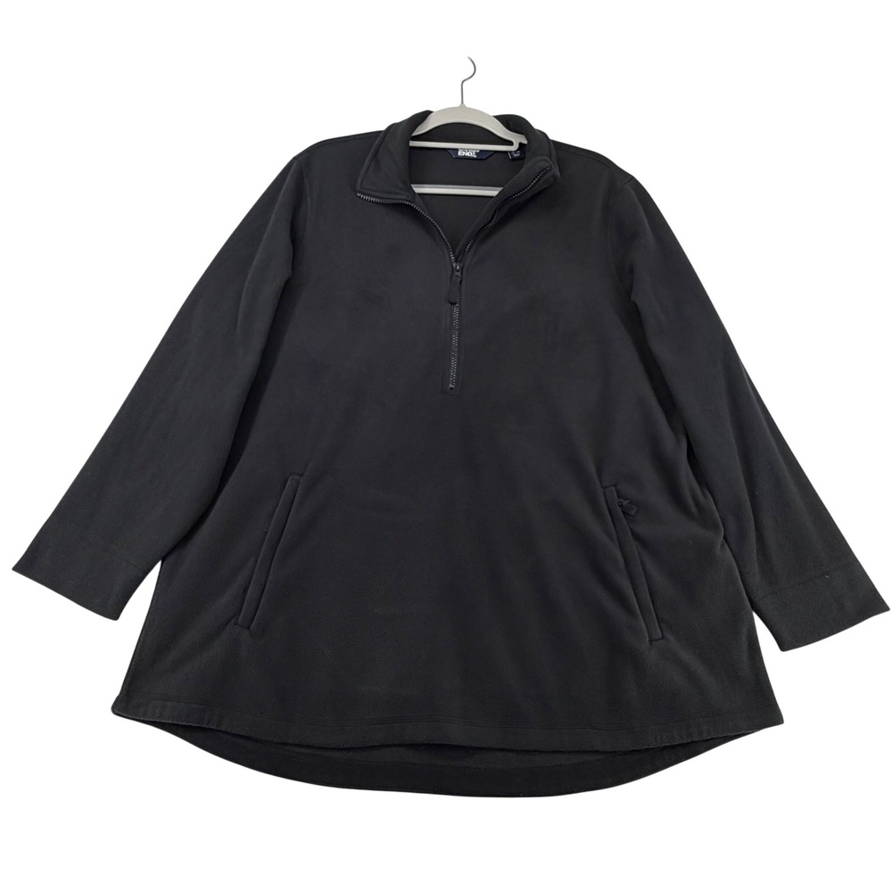 Lands End Fleece Quarter Zip Womens Plus 1X 16W-18W Black Pockets Cozycore Gorp